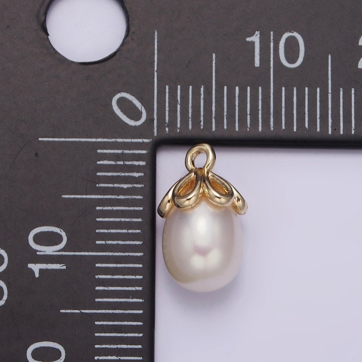 14K Gold Filled 13mm Drop Freshwater Pearl Open Teardrop Charm | N1046 - DLUXCA