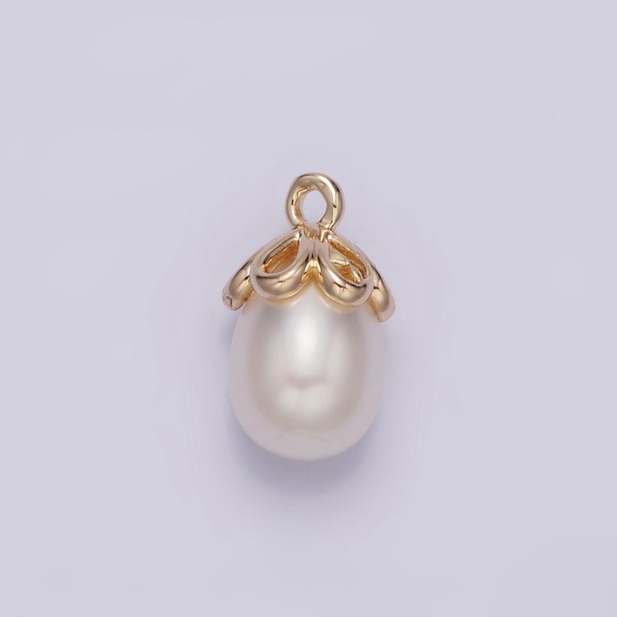 14K Gold Filled 13mm Drop Freshwater Pearl Open Teardrop Charm | N1046 - DLUXCA