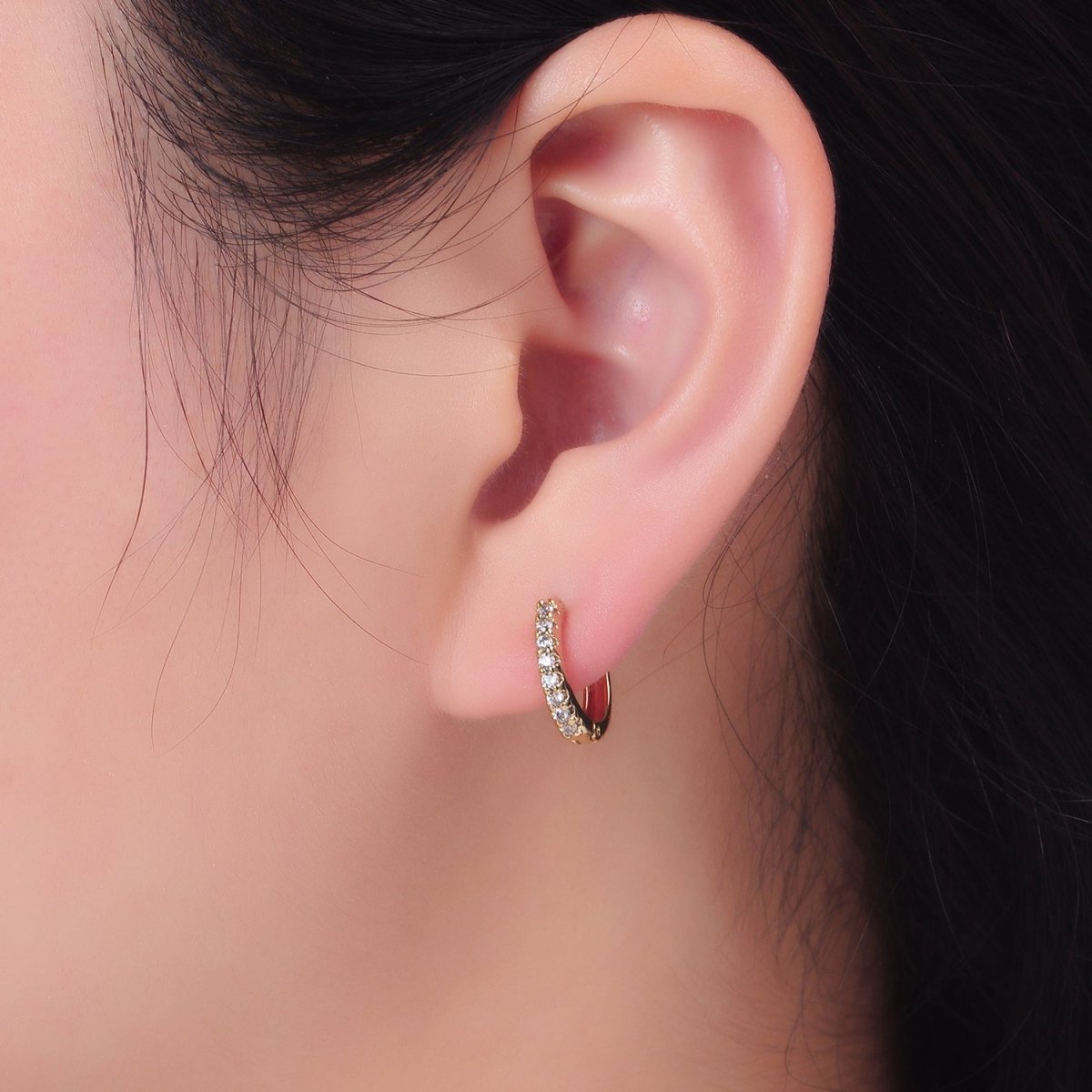 14K Gold Filled 13mm Micro Paved CZ Cartilage Huggie Earrings | V413 - DLUXCA
