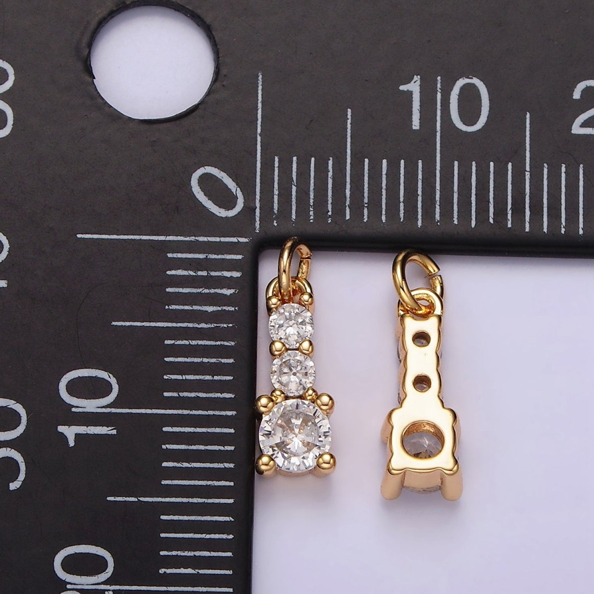 14K Gold Filled 13mm Triple Clear CZ Linear Mini Add-On Charm | AG422 - DLUXCA