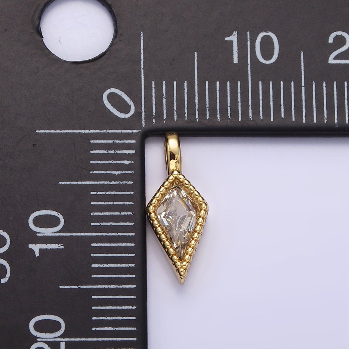 14K Gold Filled 14.5mm Clear Diamond Rhombus CZ Beaded Pendant | N1271 - DLUXCA