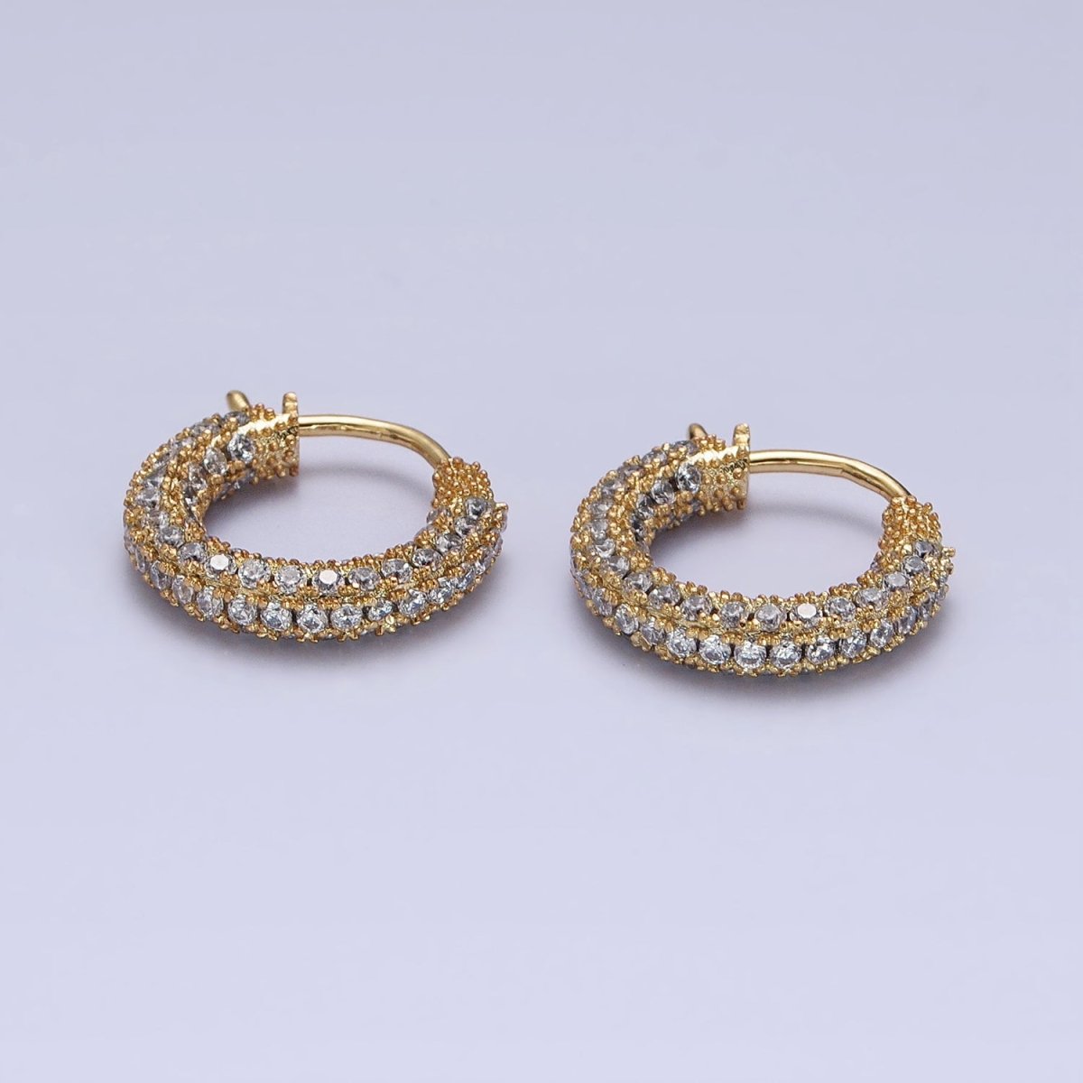 14K Gold Filled 14.5mm Micro Paved CZ Endless Hoop Huggie Earrings | AD1388 - DLUXCA
