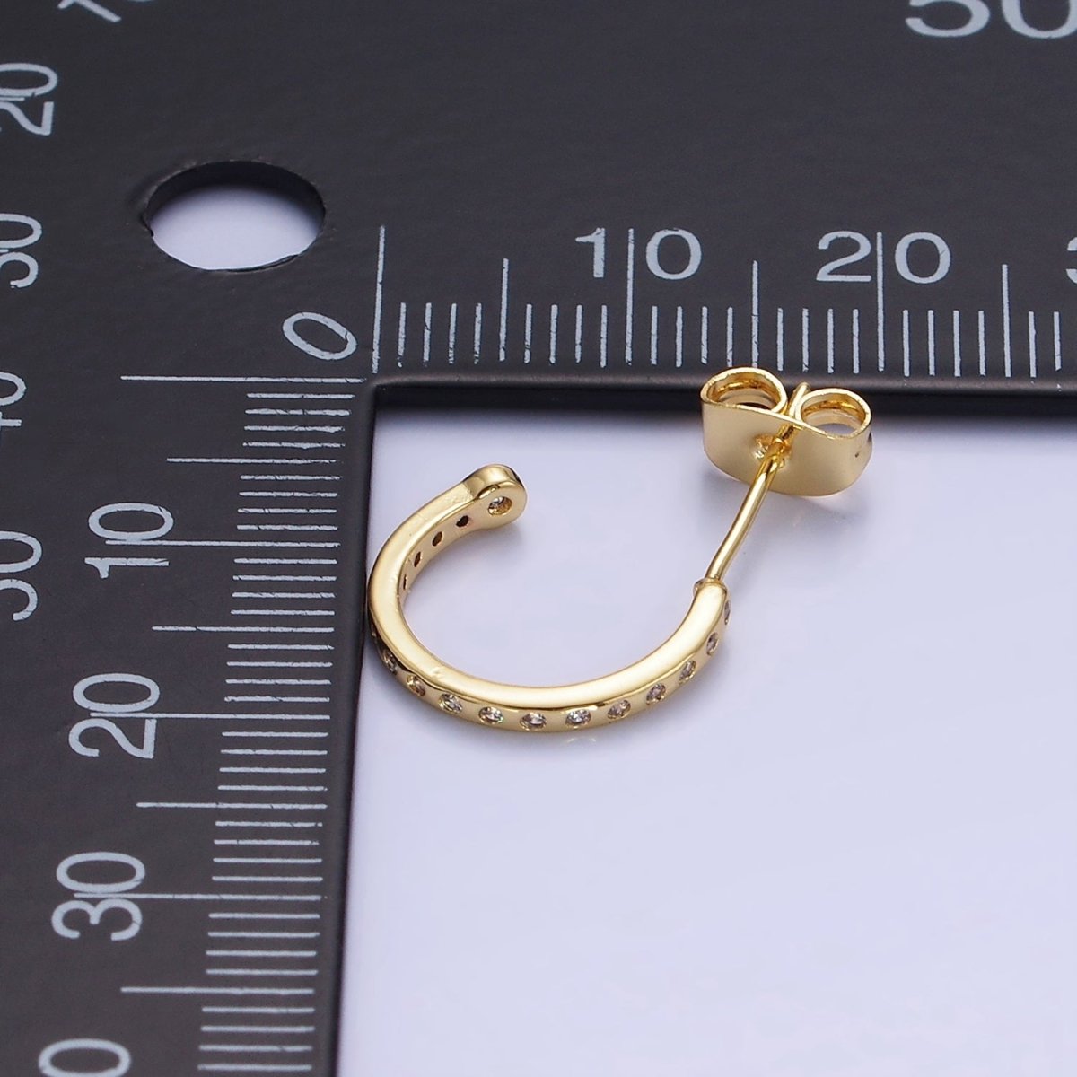 14K Gold Filled 14mm CZ Dotted C-Shaped Hoop Earrings | AB1345 - DLUXCA