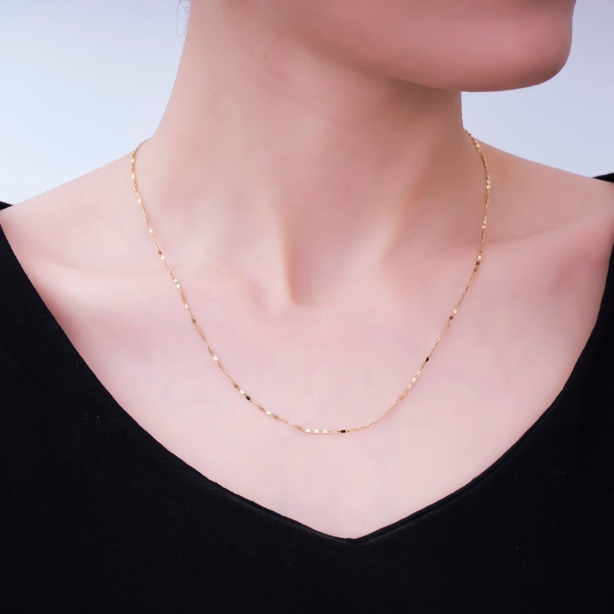 14K Gold Filled 1.4mm Flat Mariner Chain Link Layering Chain Necklace | WA - 2754 - DLUXCA