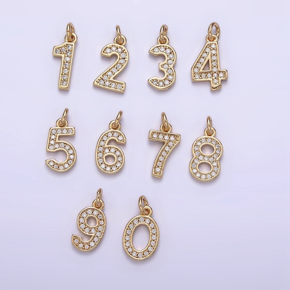 14K Gold Filled 14mm Number 0-9 Clear Micro Paved CZ Charm | N1025 - N1034