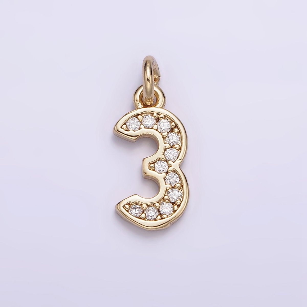 14K Gold Filled 14mm Number 0-9 Clear Micro Paved CZ Charm | N1025 - N1034