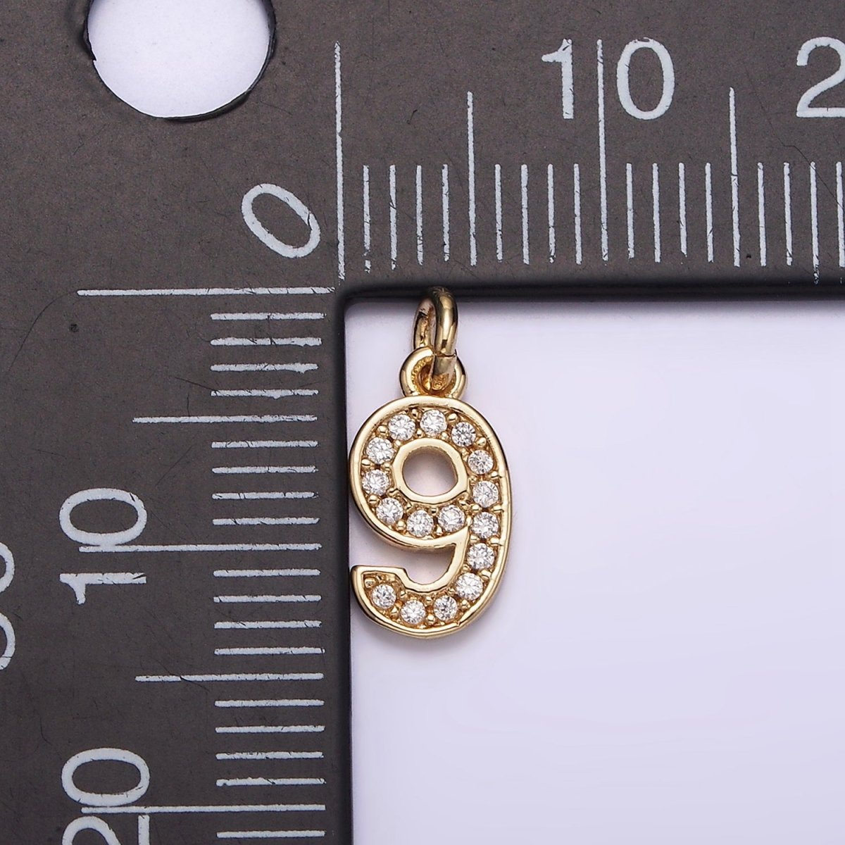 14K Gold Filled 14mm Number 0-9 Clear Micro Paved CZ Charm | N1025 - N1034
