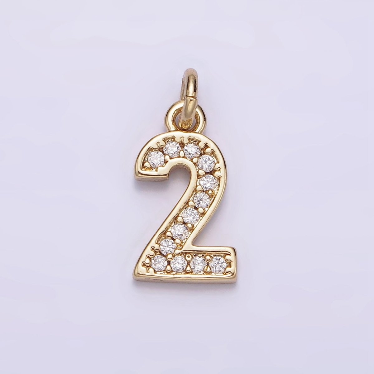 14K Gold Filled 14mm Number 0-9 Clear Micro Paved CZ Charm | N1025 - N1034