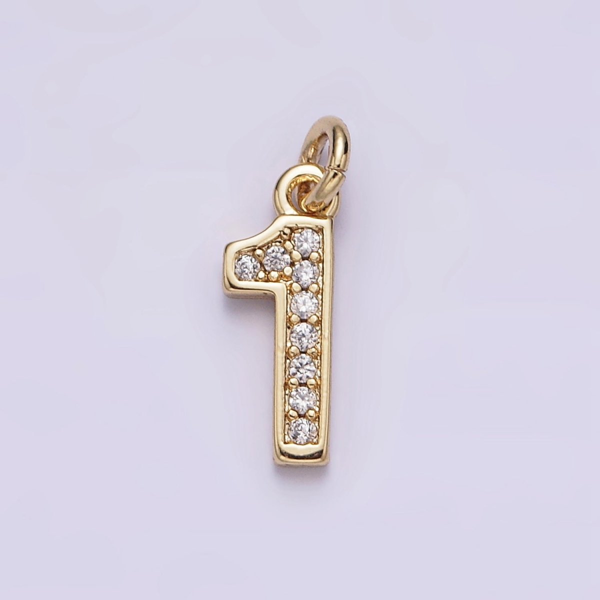 14K Gold Filled 14mm Number 0-9 Clear Micro Paved CZ Charm | N1025 - N1034