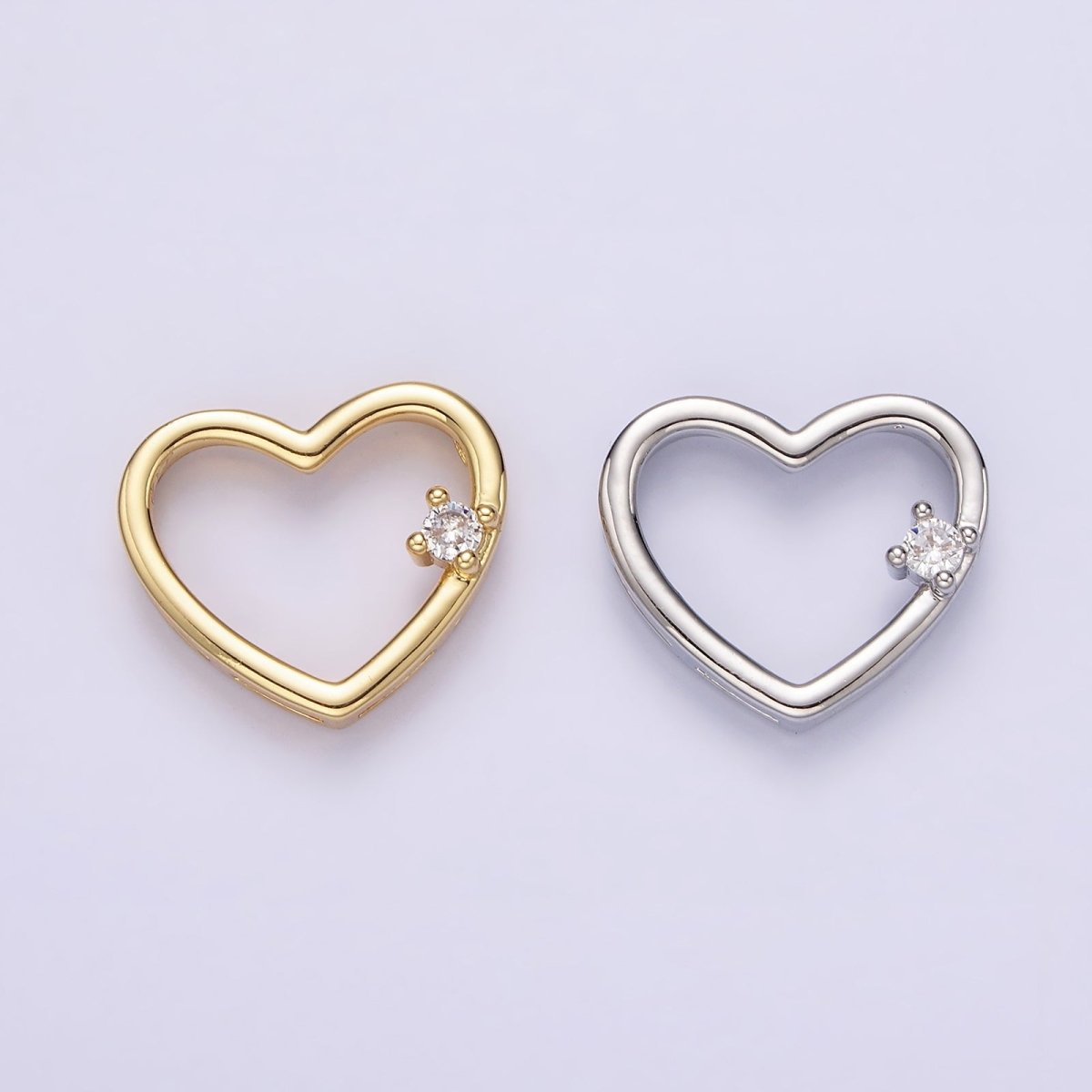 14K Gold Filled 14mm Open Heart Clear CZ Slider Pendant in Gold & Silver | AA739 AA740