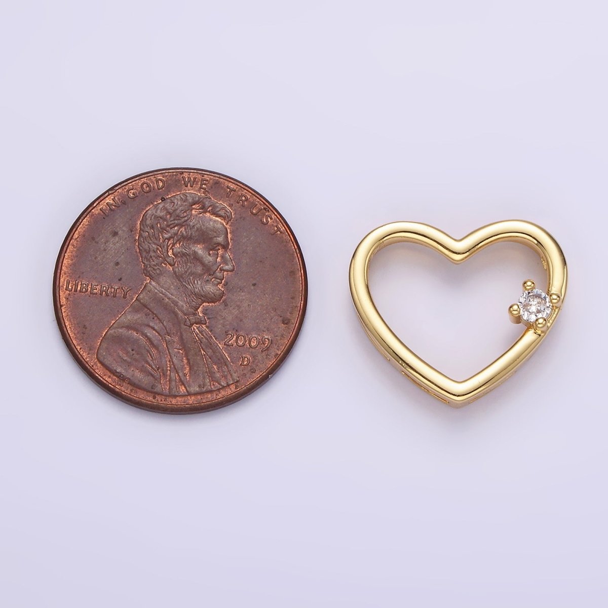 14K Gold Filled 14mm Open Heart Clear CZ Slider Pendant in Gold & Silver | AA739 AA740