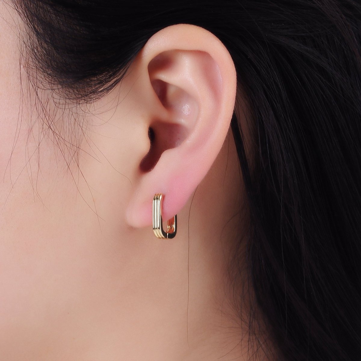 14K Gold Filled 14mm Triple Lined Rectangle Cartilage Earrings in Silver & Gold | AB1352