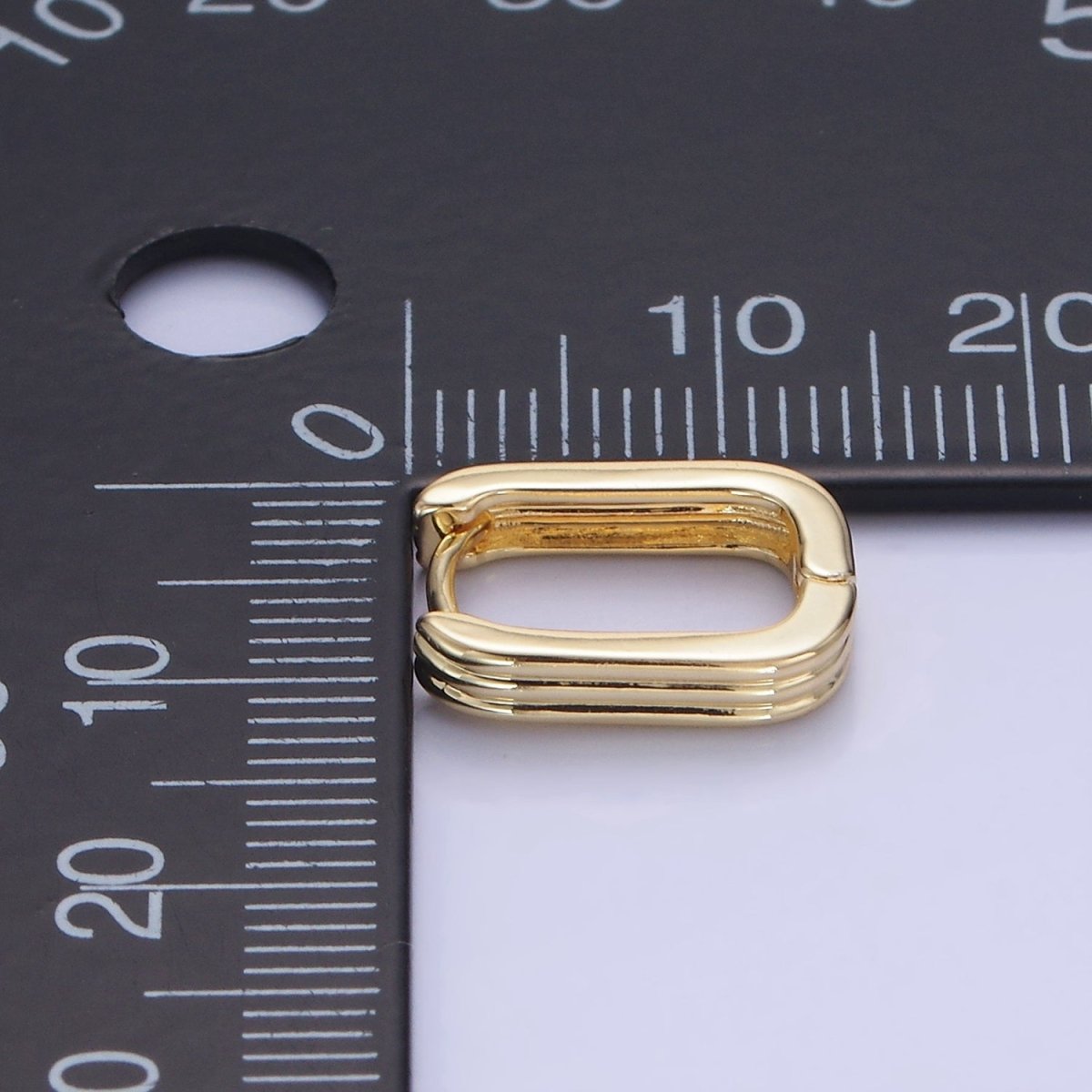 14K Gold Filled 14mm Triple Lined Rectangle Cartilage Earrings in Silver & Gold | AB1352
