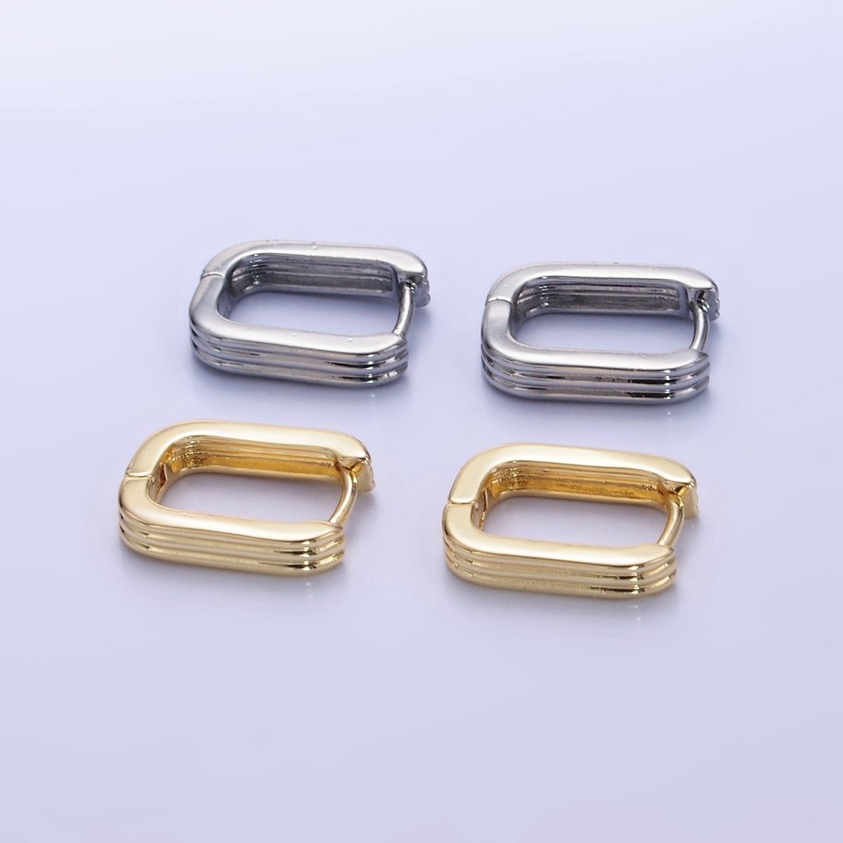 14K Gold Filled 14mm Triple Lined Rectangle Cartilage Earrings in Silver & Gold | AB1352