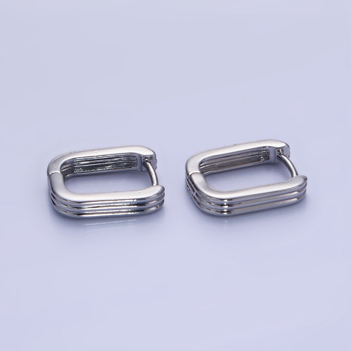 14K Gold Filled 14mm Triple Lined Rectangle Cartilage Earrings in Silver & Gold | AB1352