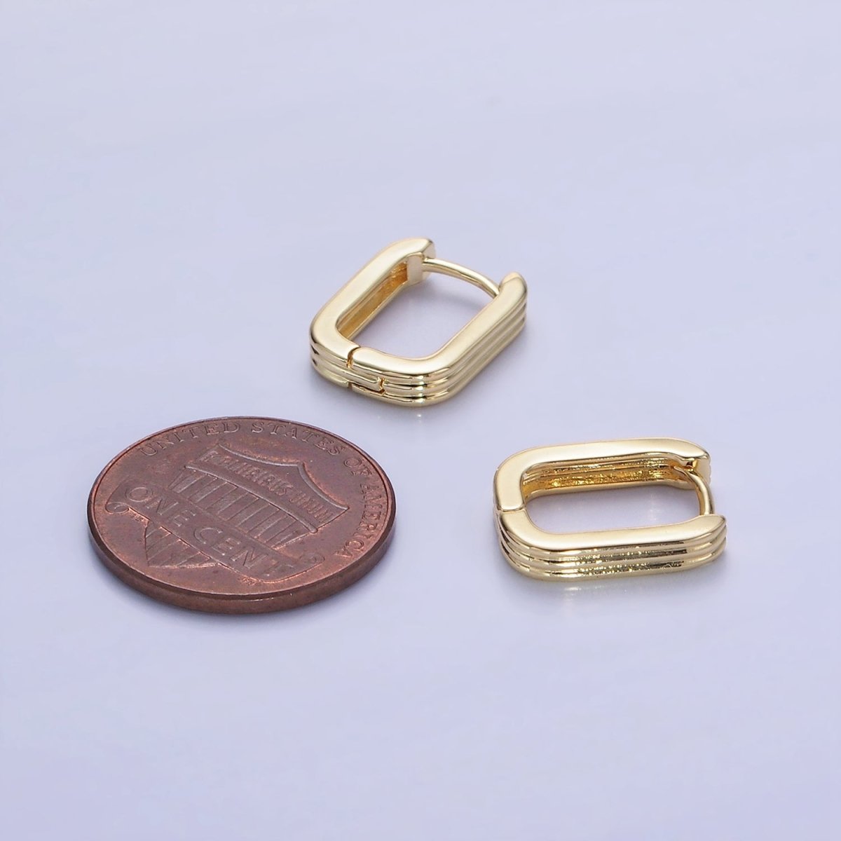 14K Gold Filled 14mm Triple Lined Rectangle Cartilage Earrings in Silver & Gold | AB1352