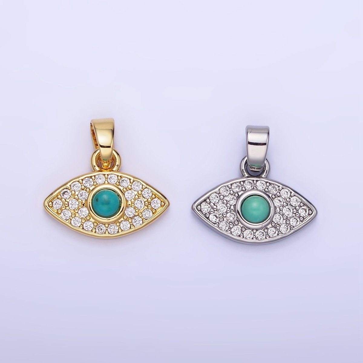 14K Gold Filled 14mm Turquoise Micro Paved CZ Evil Eye Pendant in Gold & Silver | AA1249