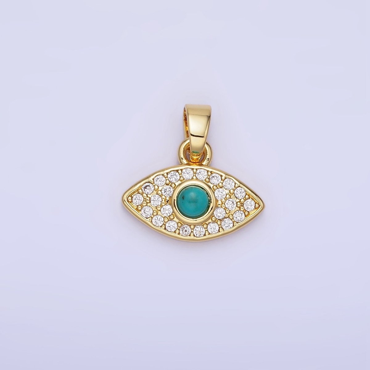 14K Gold Filled 14mm Turquoise Micro Paved CZ Evil Eye Pendant in Gold & Silver | AA1249