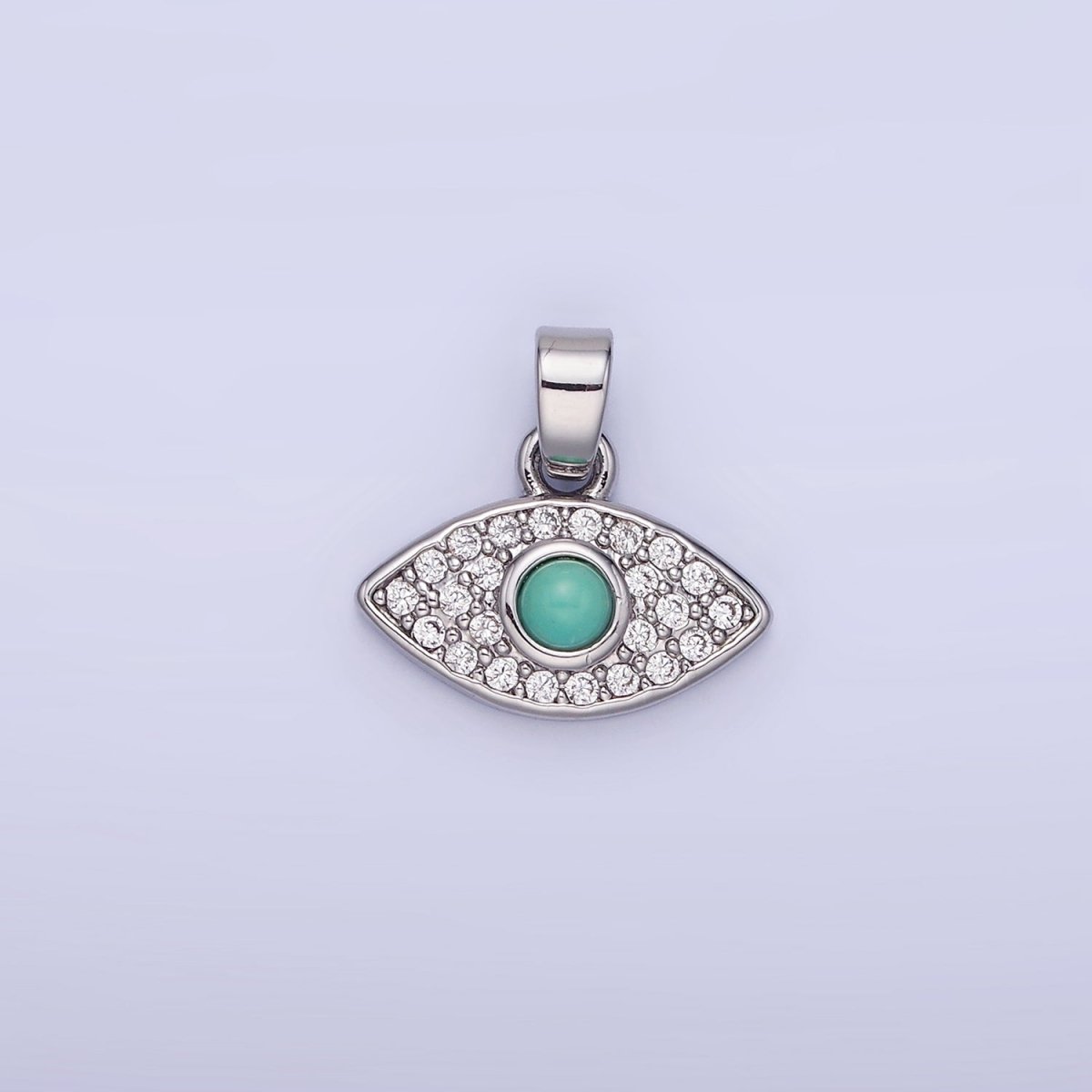 14K Gold Filled 14mm Turquoise Micro Paved CZ Evil Eye Pendant in Gold & Silver | AA1249