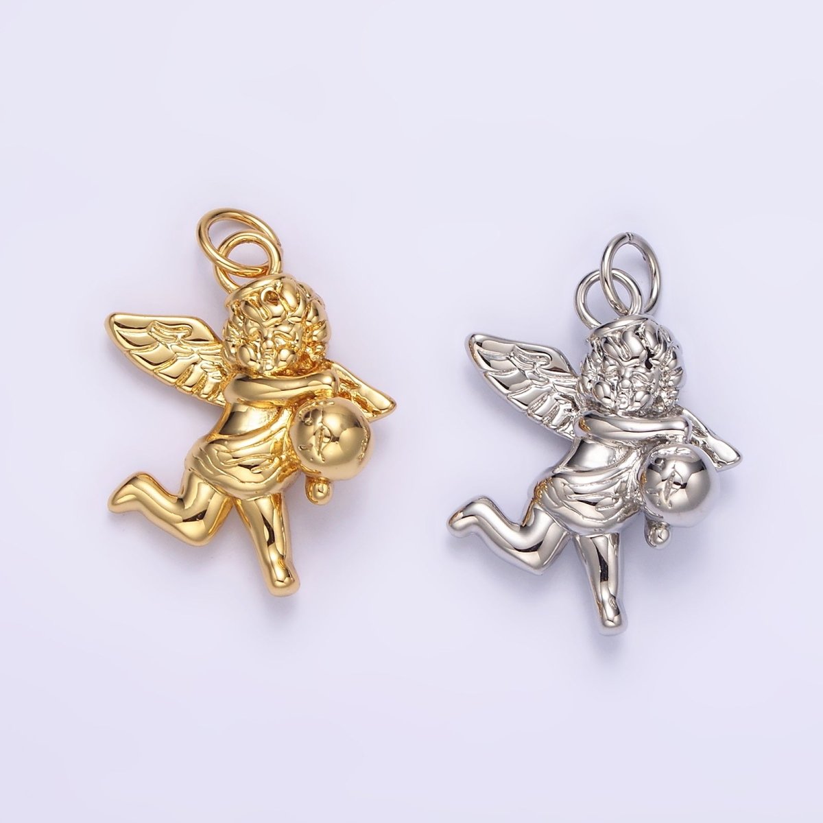 14K Gold Filled 15.5mm Jumping Cherub Baby Angel Puffed Charm in Silver & Gold | N1513 N1514