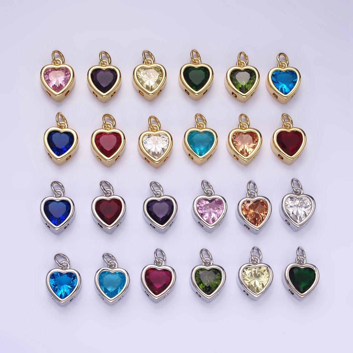 14K Gold Filled 15.5mm Personalized Birthstone Heart Cubic Zirconia CZ Bezel Charm in Silver & Gold | N1551 - N1574