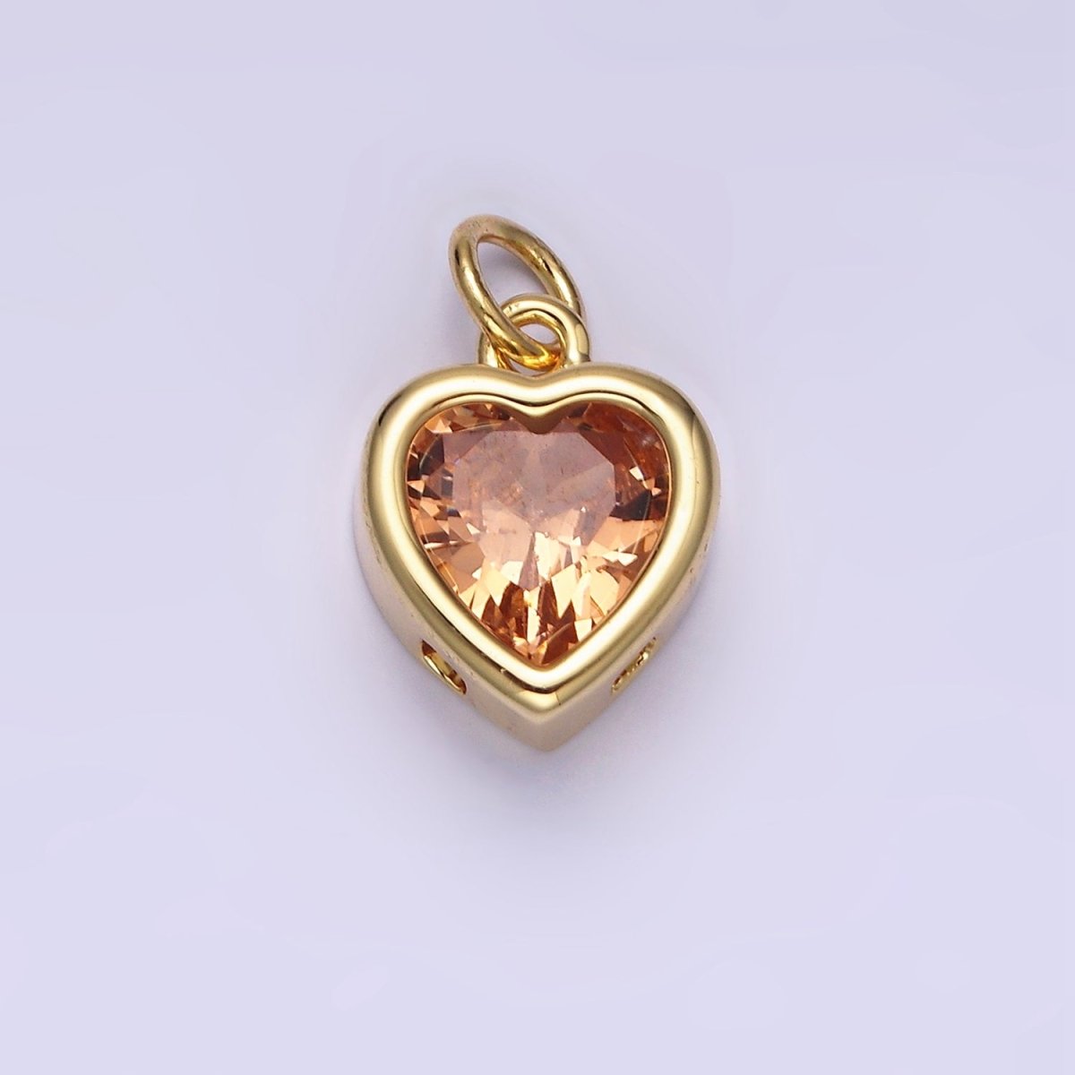 14K Gold Filled 15.5mm Personalized Birthstone Heart Cubic Zirconia CZ Bezel Charm in Silver & Gold | N1551 - N1574