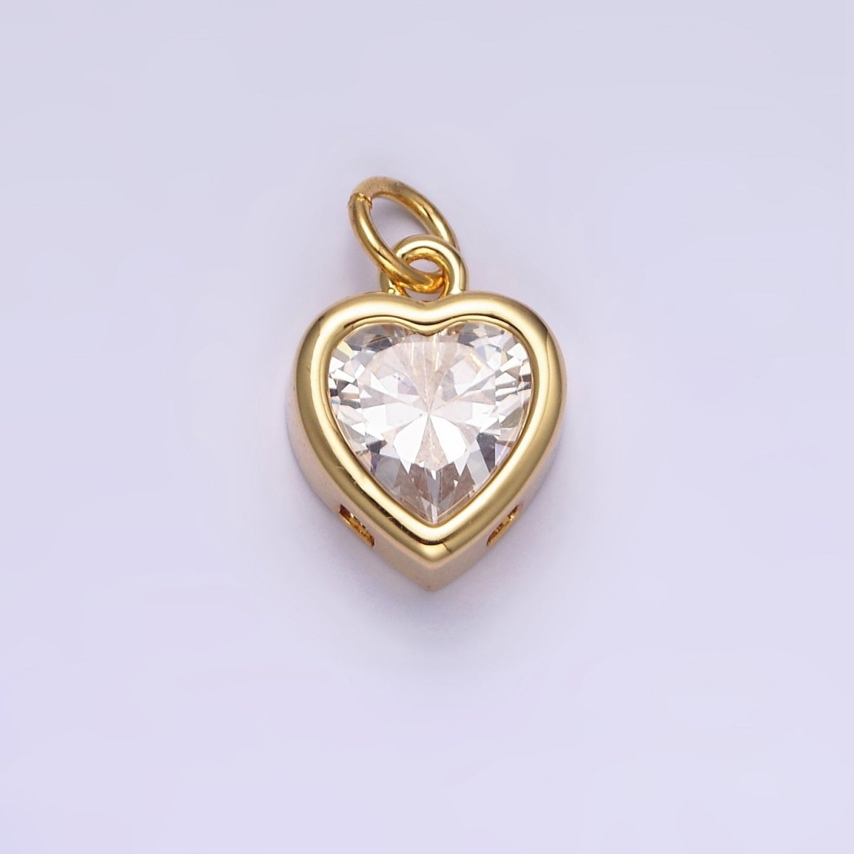 14K Gold Filled 15.5mm Personalized Birthstone Heart Cubic Zirconia CZ Bezel Charm in Silver & Gold | N1551 - N1574