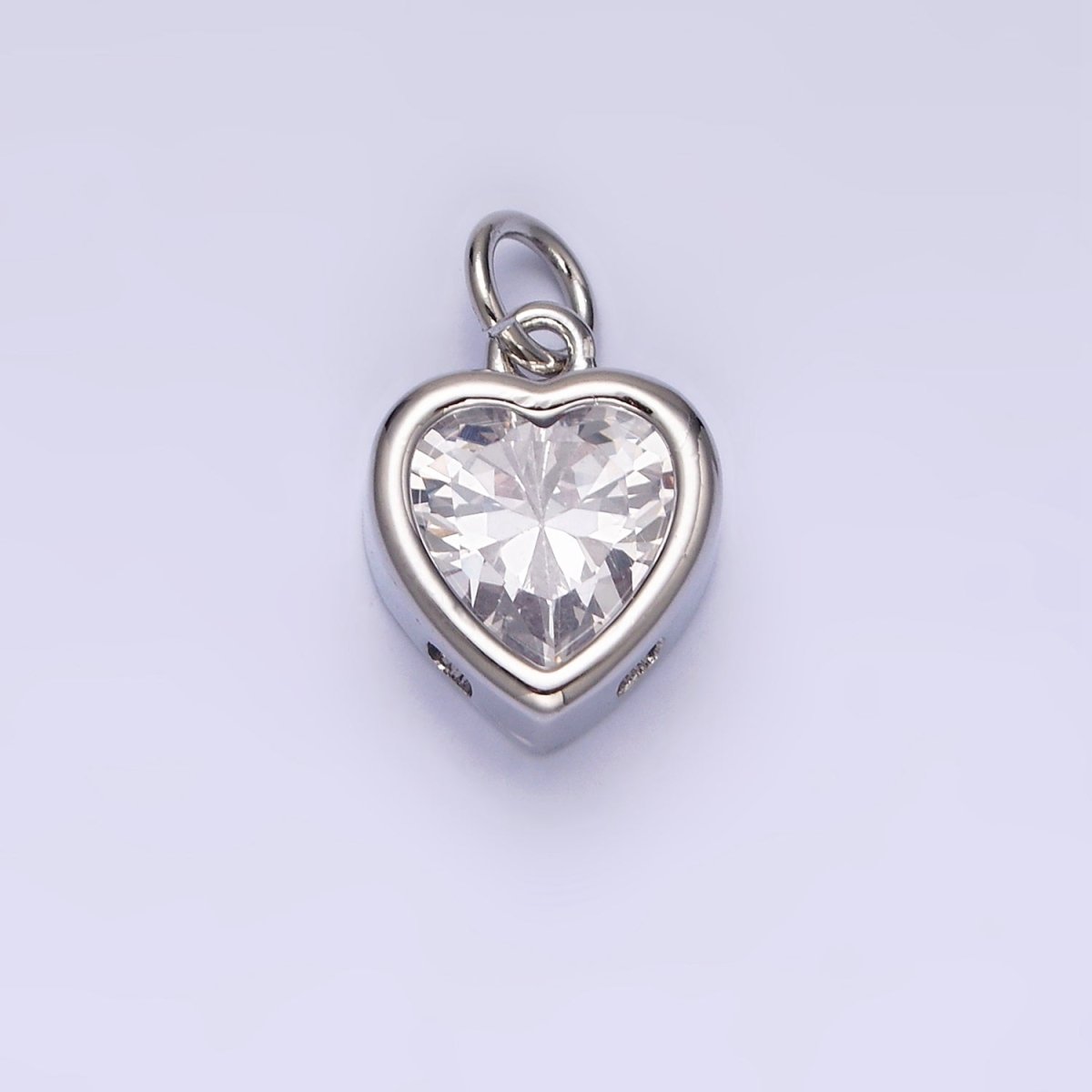 14K Gold Filled 15.5mm Personalized Birthstone Heart Cubic Zirconia CZ Bezel Charm in Silver & Gold | N1551 - N1574