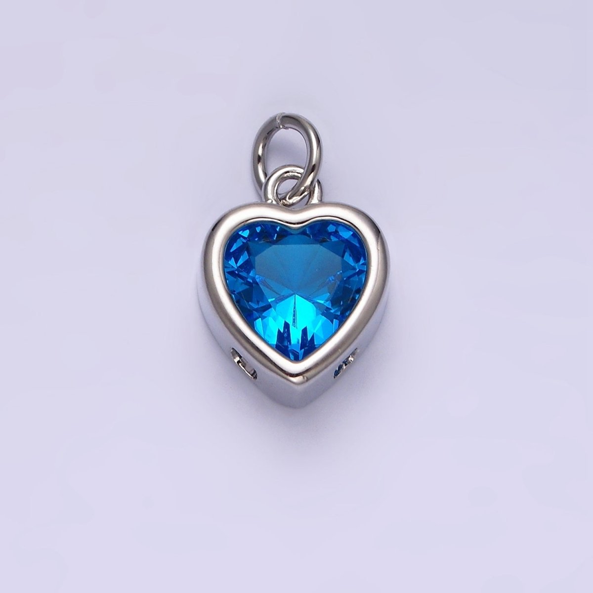 14K Gold Filled 15.5mm Personalized Birthstone Heart Cubic Zirconia CZ Bezel Charm in Silver & Gold | N1551 - N1574