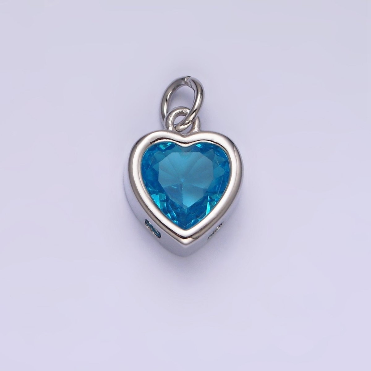 14K Gold Filled 15.5mm Personalized Birthstone Heart Cubic Zirconia CZ Bezel Charm in Silver & Gold | N1551 - N1574