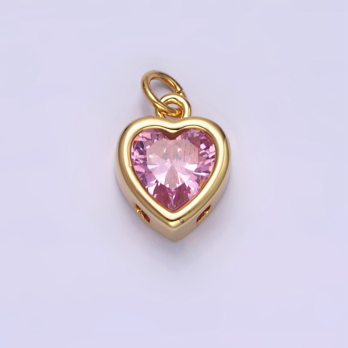 14K Gold Filled 15.5mm Personalized Birthstone Heart Cubic Zirconia CZ Bezel Charm in Silver & Gold | N1551 - N1574