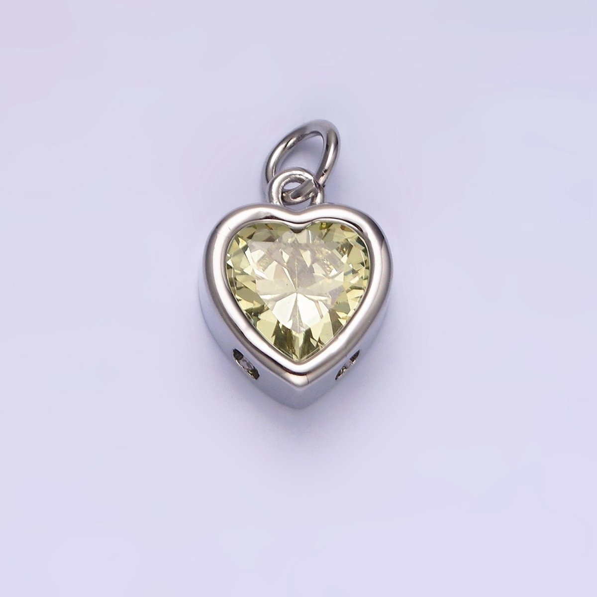 14K Gold Filled 15.5mm Personalized Birthstone Heart Cubic Zirconia CZ Bezel Charm in Silver & Gold | N1551 - N1574