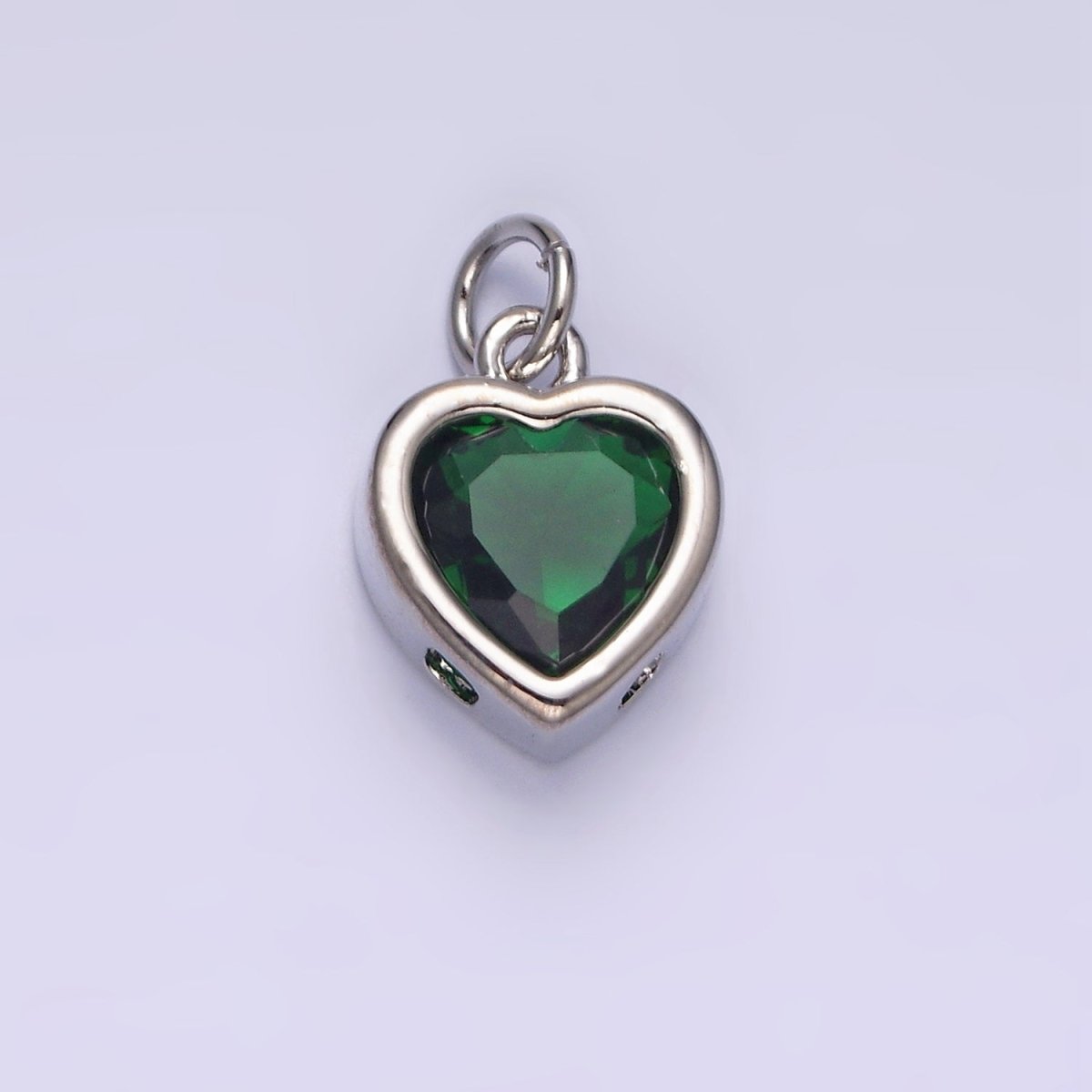 14K Gold Filled 15.5mm Personalized Birthstone Heart Cubic Zirconia CZ Bezel Charm in Silver & Gold | N1551 - N1574