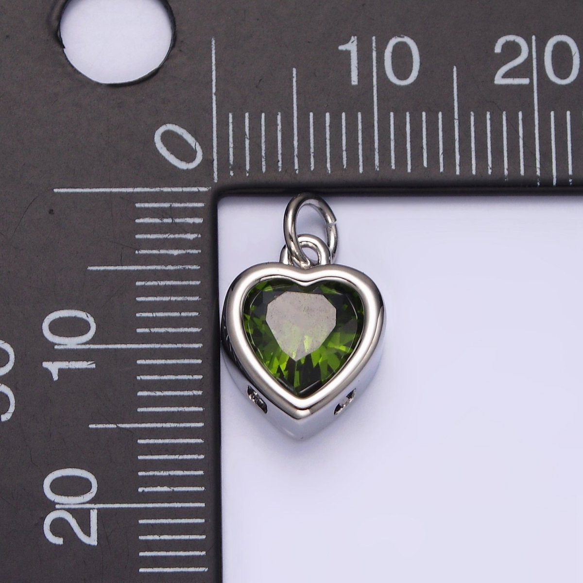 14K Gold Filled 15.5mm Personalized Birthstone Heart Cubic Zirconia CZ Bezel Charm in Silver & Gold | N1551 - N1574