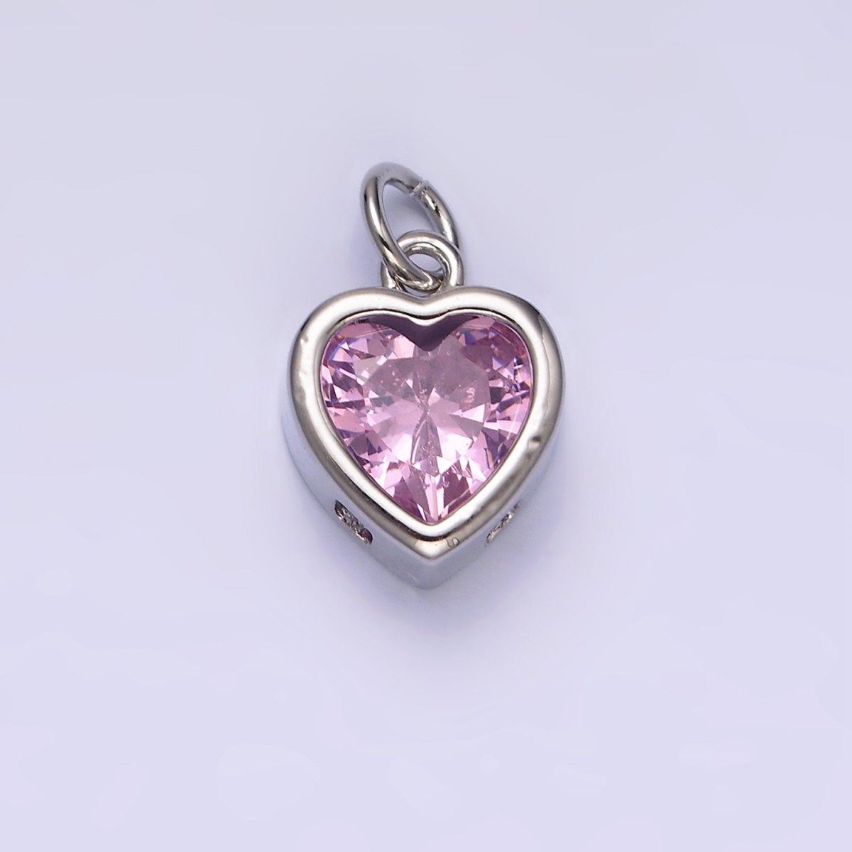 14K Gold Filled 15.5mm Personalized Birthstone Heart Cubic Zirconia CZ Bezel Charm in Silver & Gold | N1551 - N1574