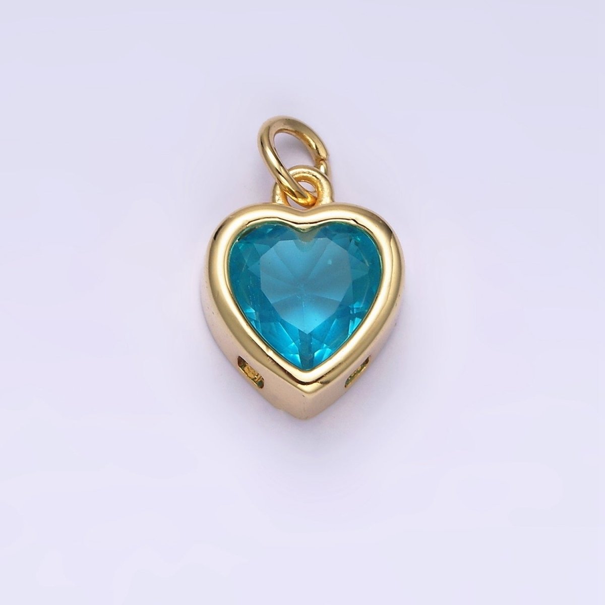 14K Gold Filled 15.5mm Personalized Birthstone Heart Cubic Zirconia CZ Bezel Charm in Silver & Gold | N1551 - N1574