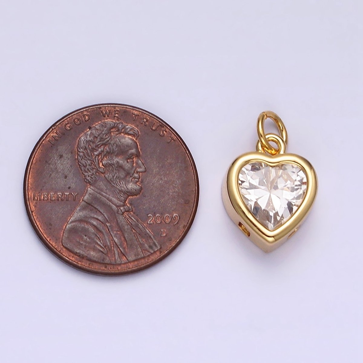 14K Gold Filled 15.5mm Personalized Birthstone Heart Cubic Zirconia CZ Bezel Charm in Silver & Gold | N1551 - N1574