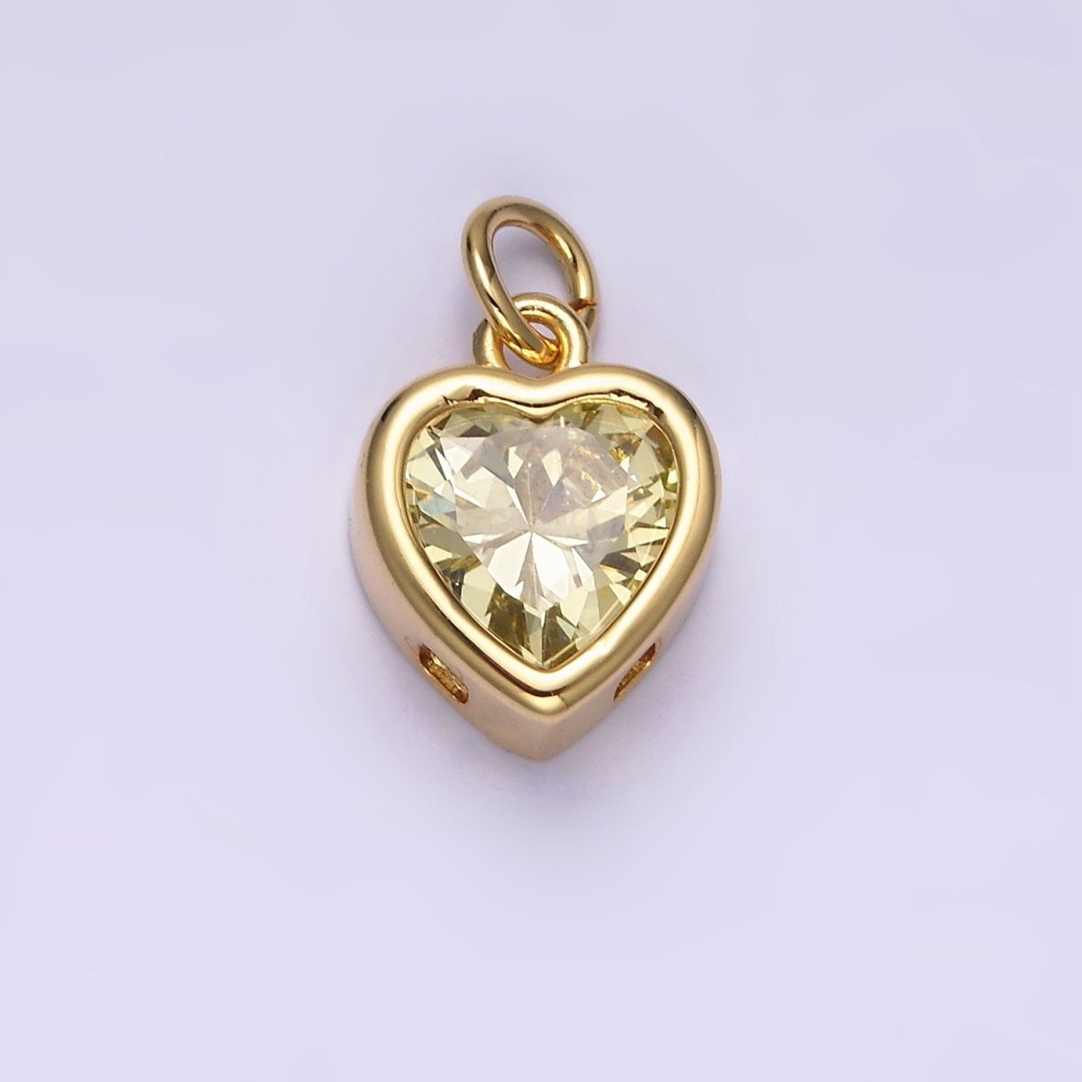 14K Gold Filled 15.5mm Personalized Birthstone Heart Cubic Zirconia CZ Bezel Charm in Silver & Gold | N1551 - N1574
