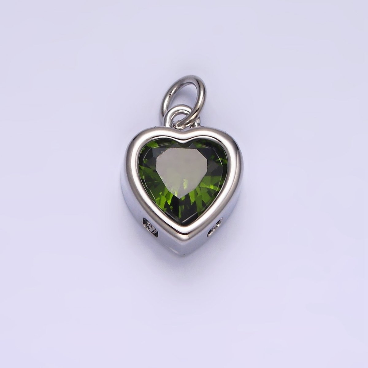 14K Gold Filled 15.5mm Personalized Birthstone Heart Cubic Zirconia CZ Bezel Charm in Silver & Gold | N1551 - N1574