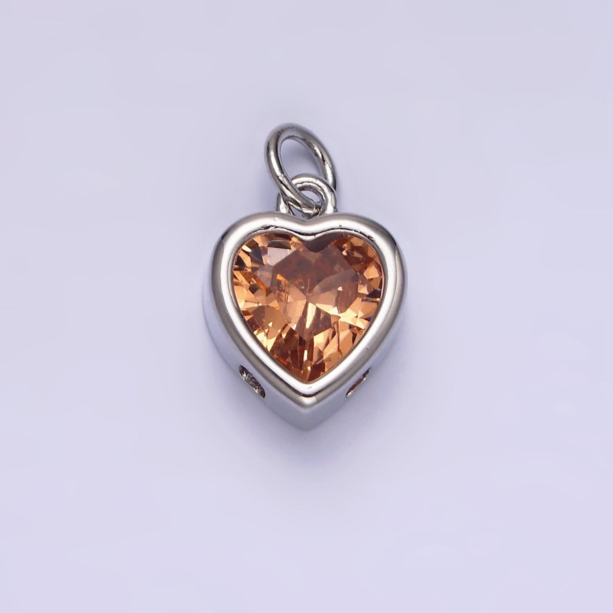 14K Gold Filled 15.5mm Personalized Birthstone Heart Cubic Zirconia CZ Bezel Charm in Silver & Gold | N1551 - N1574