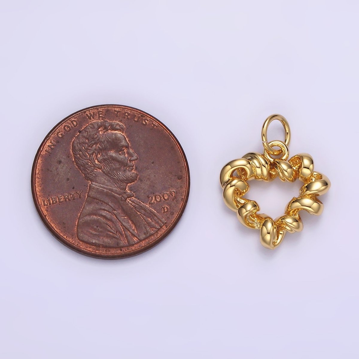 14K Gold Filled 15.5mm Twisted Spiral Coil Open Heart Charm in Gold & Silver | N1104 N1105