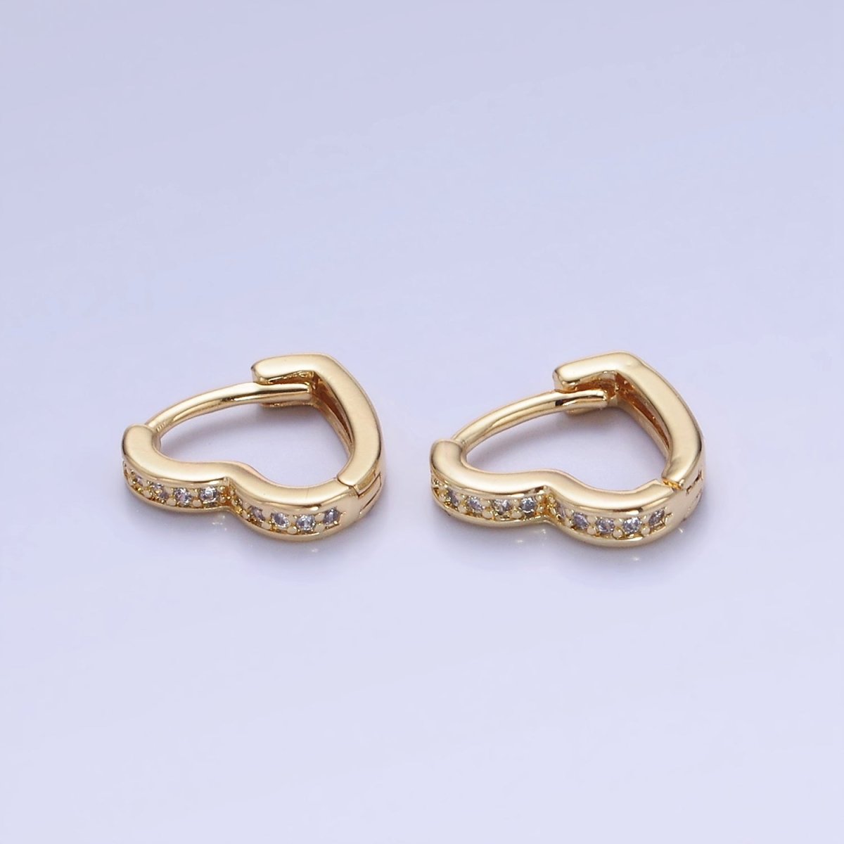 14K Gold Filled 15mm, 14mm Micro Paved CZ Heart Huggie Earrings in Gold & Silver | AB1355 - AB1357