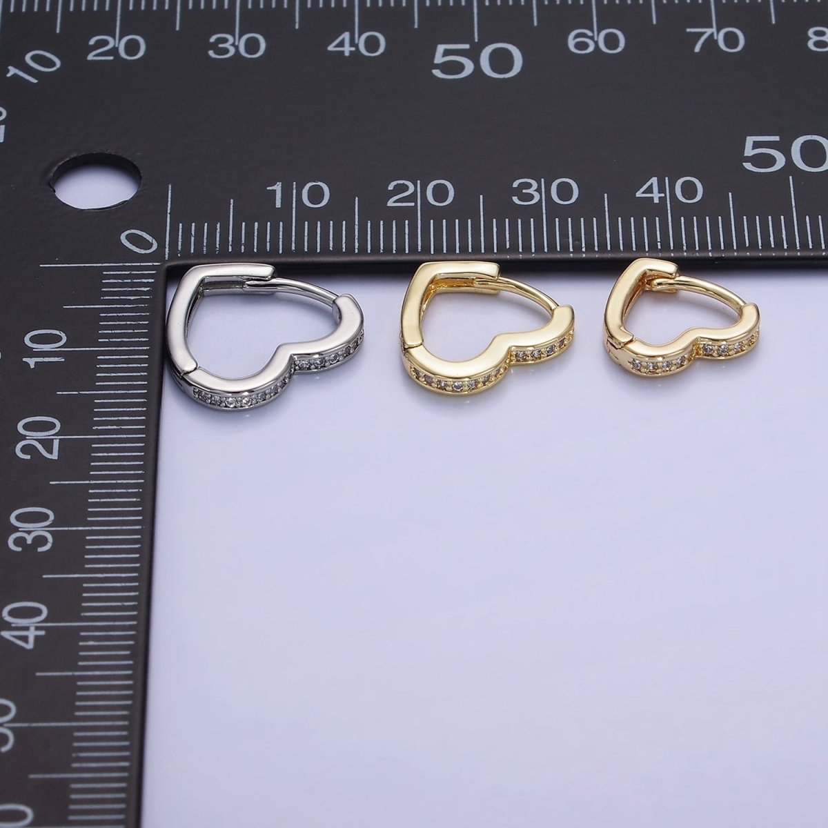 14K Gold Filled 15mm, 14mm Micro Paved CZ Heart Huggie Earrings in Gold & Silver | AB1355 - AB1357