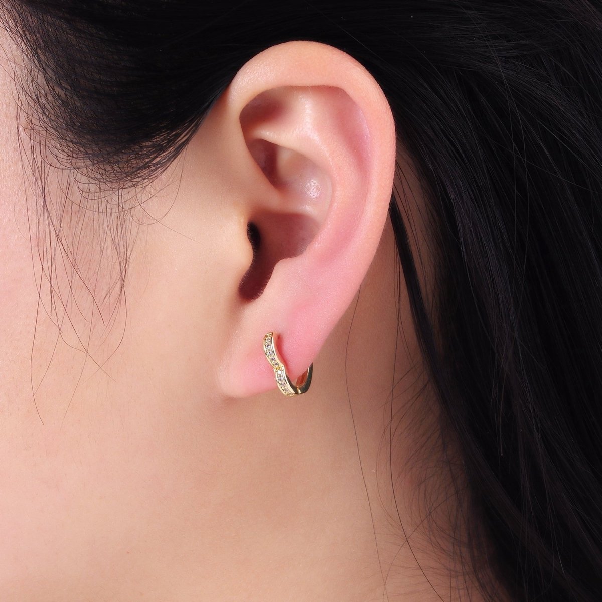 14K Gold Filled 15mm, 14mm Micro Paved CZ Heart Huggie Earrings in Gold & Silver | AB1355 - AB1357