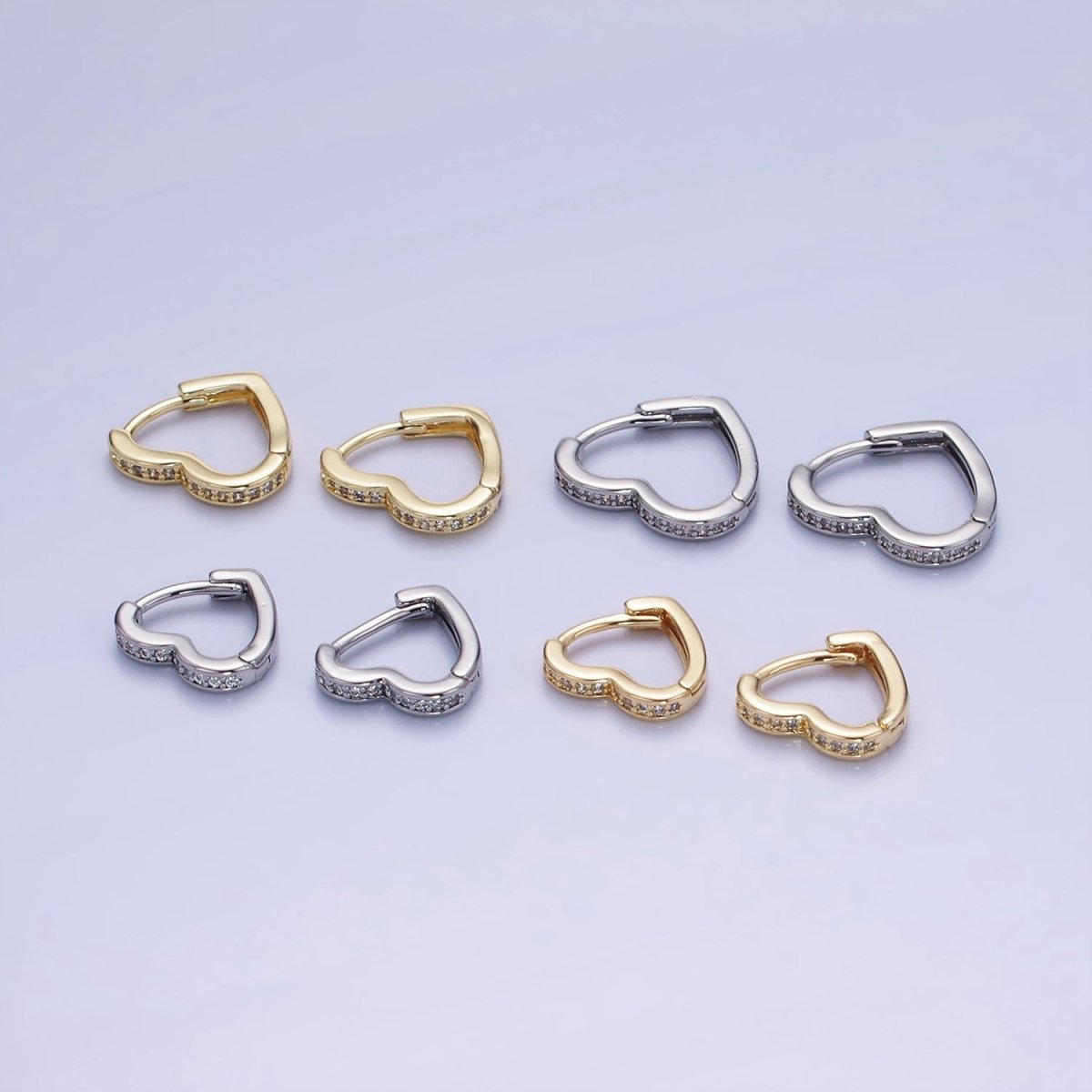 14K Gold Filled 15mm, 14mm Micro Paved CZ Heart Huggie Earrings in Gold & Silver | AB1355 - AB1357