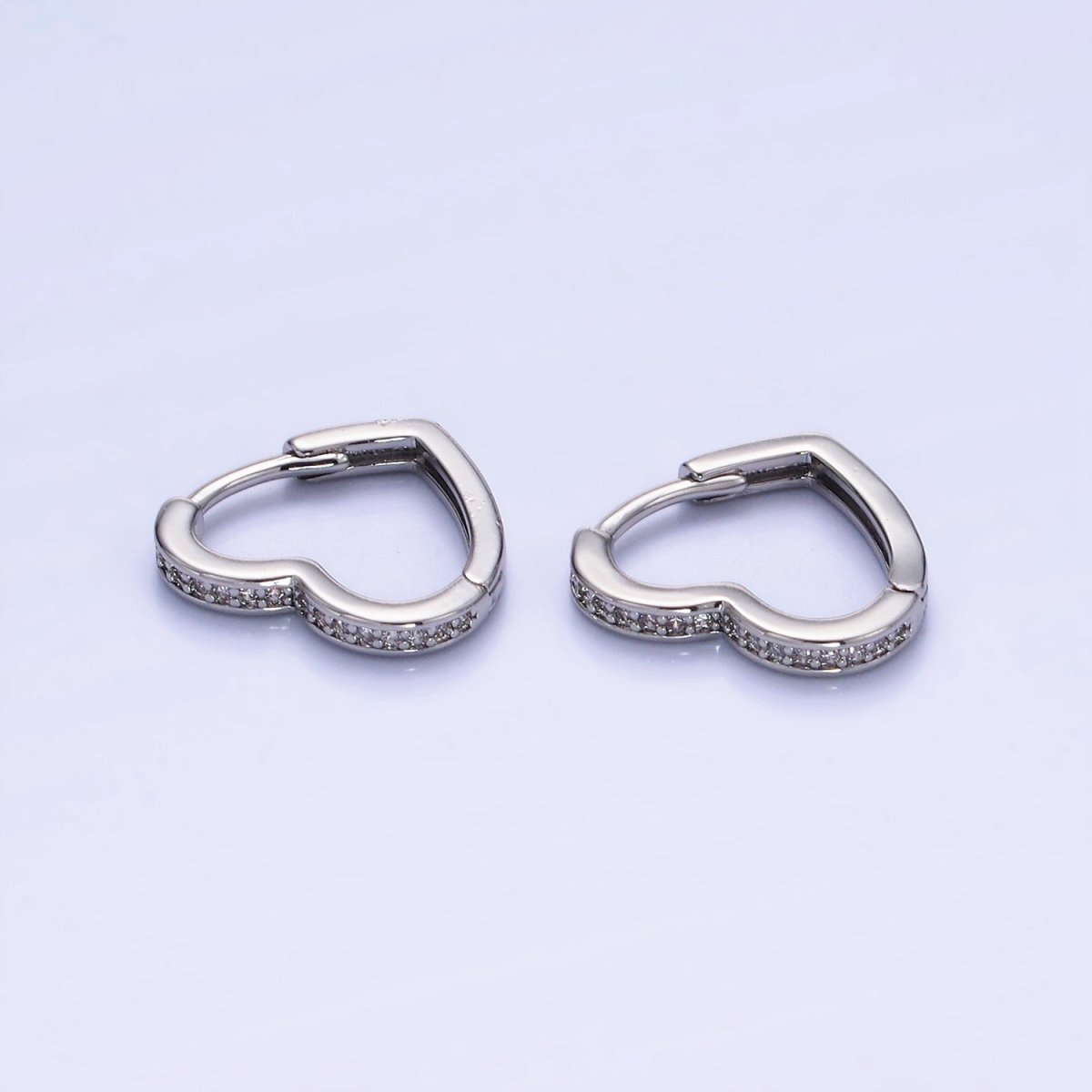 14K Gold Filled 15mm, 14mm Micro Paved CZ Heart Huggie Earrings in Gold & Silver | AB1355 - AB1357