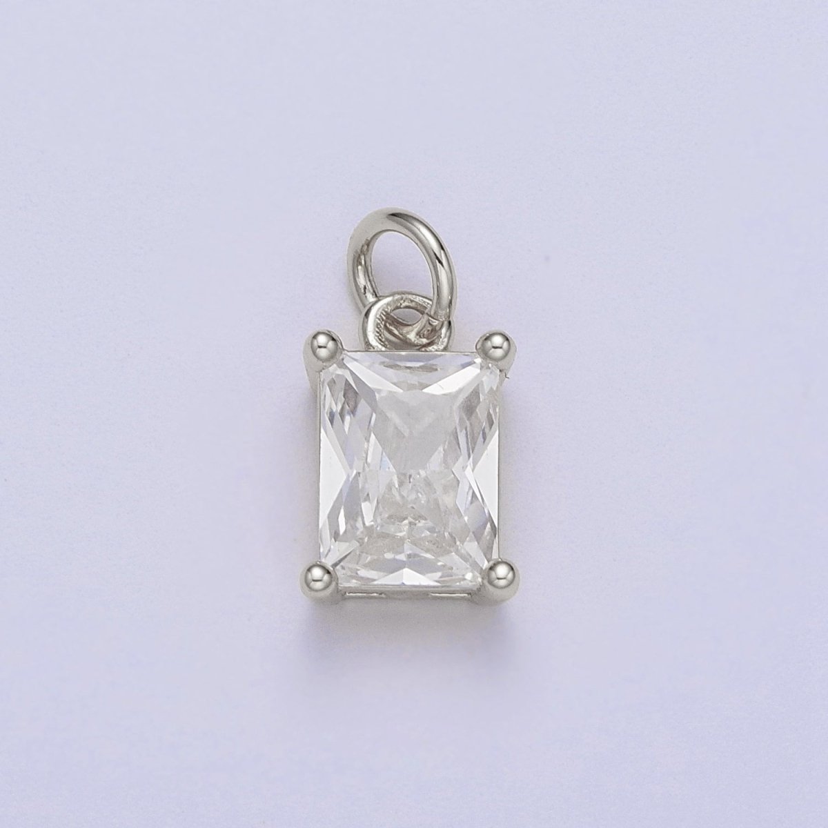 14K Gold Filled 15mm, 17mm Clear Baguette Cubic Zirconia Charm in Gold & Silver | C-420 AG-364, C-243