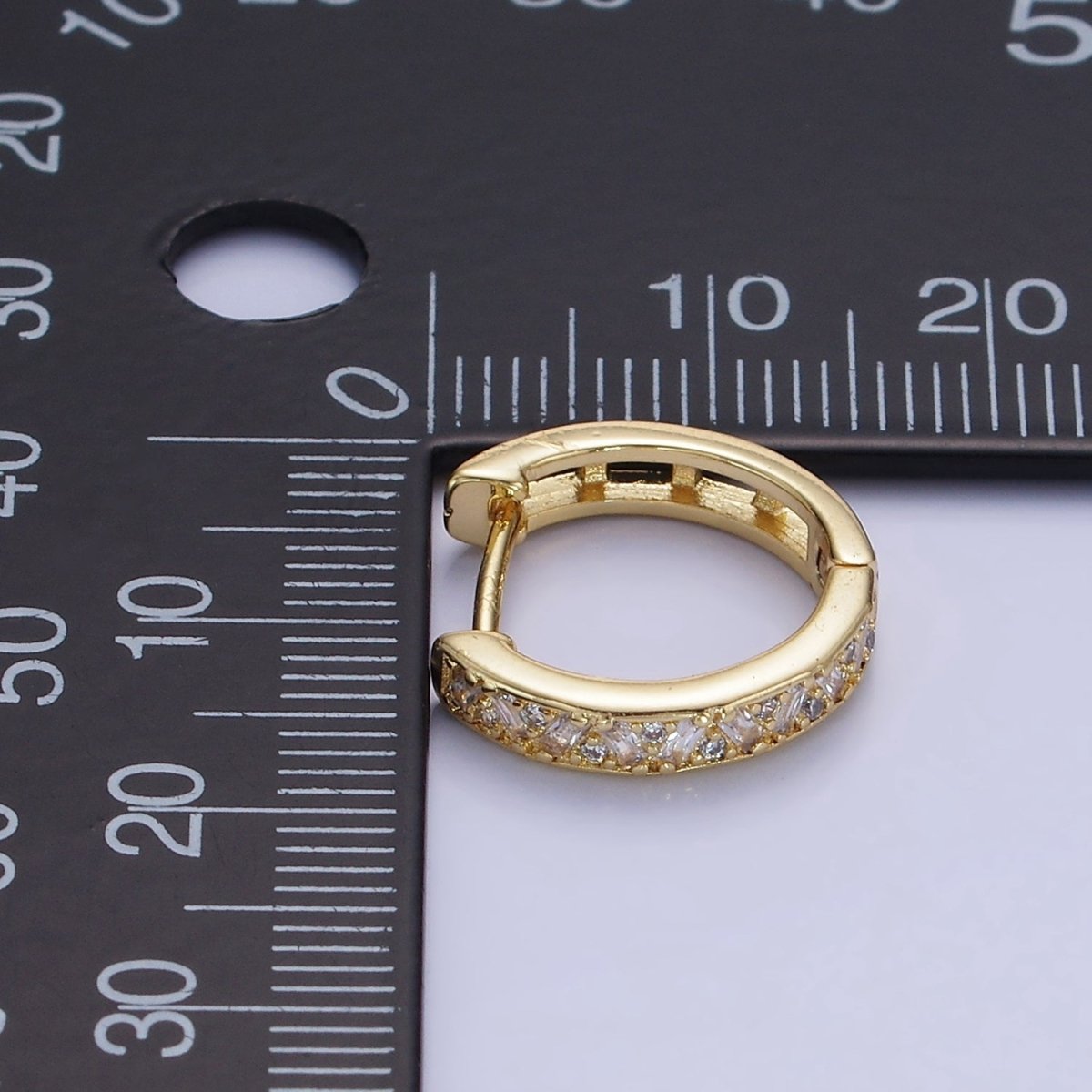 14K Gold Filled 15mm Baguette CZ Huggie Earrings | AB1323 - DLUXCA