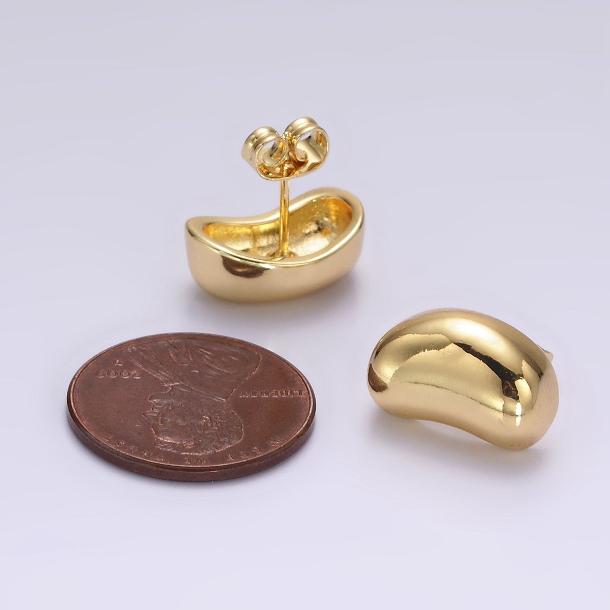 14K Gold Filled 15mm Bean Dome Modern Statement Stud Kylie Earrings | V060