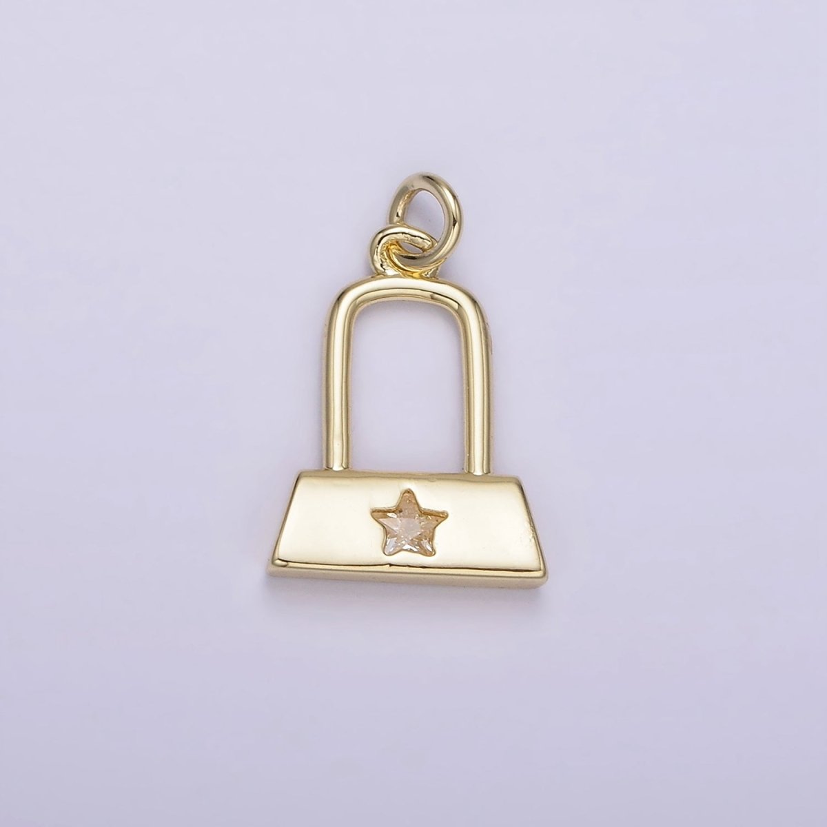 14K Gold Filled 15mm Celestial Star CZ Rectangular Lock Charm | AG209 - DLUXCA